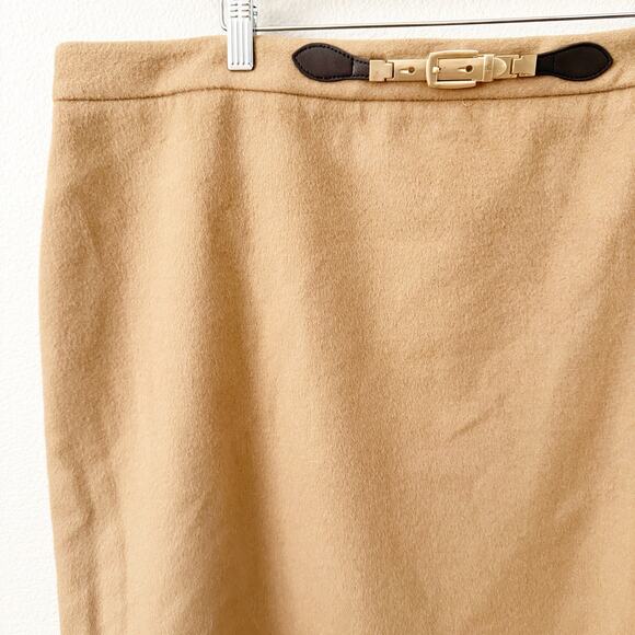 RALPH LAUREN BLACK LABEL | Wool Blend Tan Skirt Buckle Pencil Straight | 20W - Picture 3 of 8